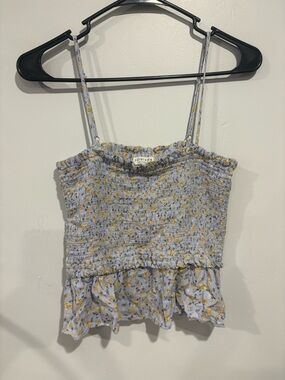Paper Crane Light Blue Smocked Top with Yellow Floral Dots